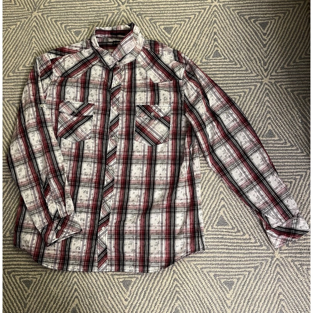 Helix Long Sleeve Pearl Snap Western Button Shirt‎ - White/Black/Purple - XL